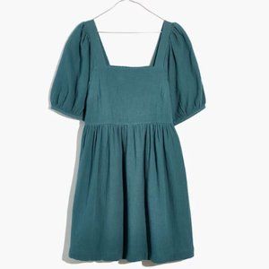 Madewell Lightspun Square-Neck Puff-Sleeve Dress in Faded Shale